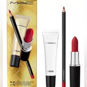 NIB unused Mac Claim to Fame 3 piece set, Ruby Woo, clear lip glass